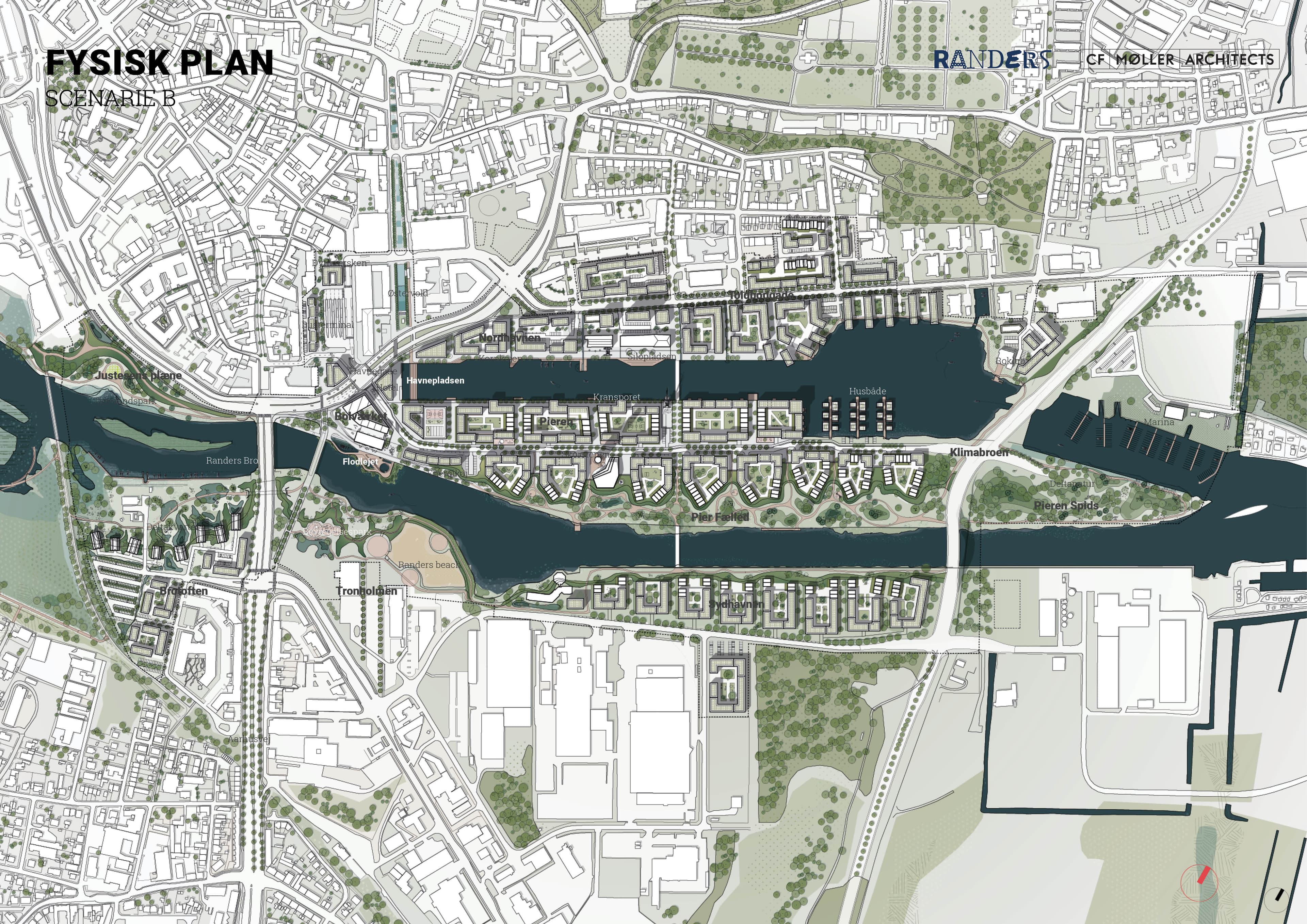 Flodbyen Randers plantegning scenarie B